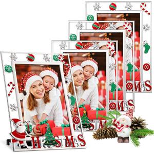 Handepo 4 Pack Christmas Picture Frame 4x6 Inch Metal Photo Frames with High Definition Glass Front Desktop Photo Picture Display for Gift Ideas Tabletop Home Winter Merry Christmas Decorations