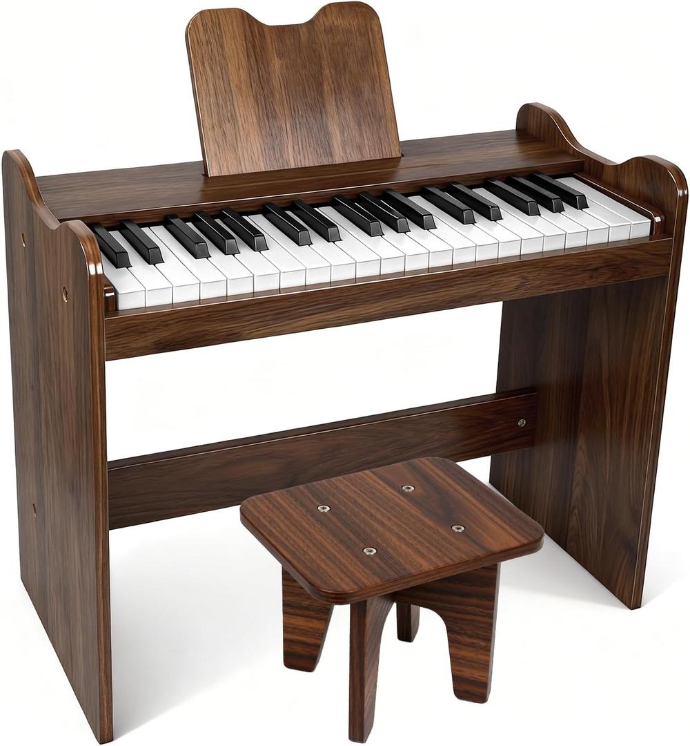 Kids Piano Keyboard, 37 Keys Digital Wood Piano with Stool Music Stand Toddler Music Educational Instrument Toy, Xmas Birthday Gifts for 3+ Girls Boys