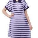 GORLYA Girls Striped Polo Collared Button Shift Straight Casual Loose Midi Dress 6-14Y (GOR1258,6Y,Purple Stripe)