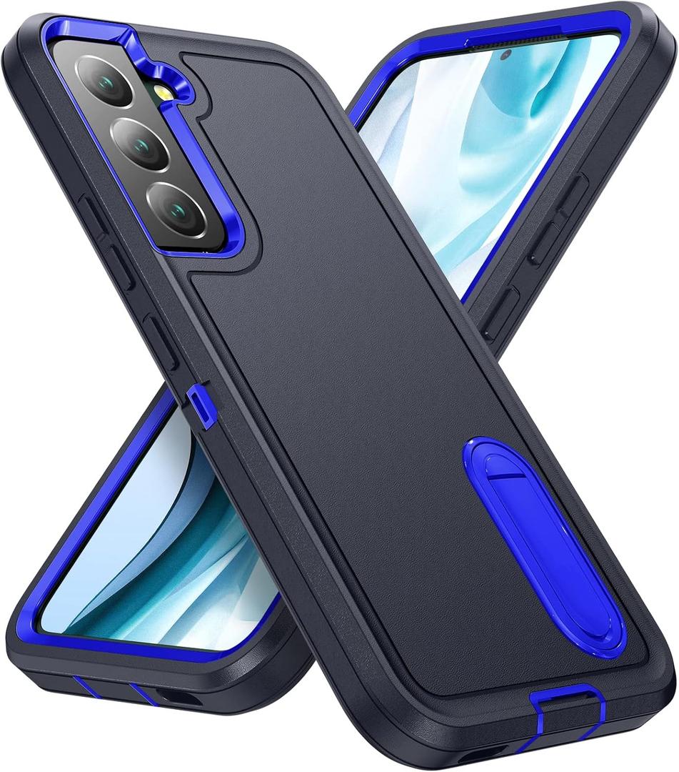 for Samsung Galaxy S22 Plus Case with Kickstand Case 3-Layer Military Grade Protective Case Cover Silicone Rugged Shockproof for Galaxy S22+ Plus Phone Case (Navy+Blue)