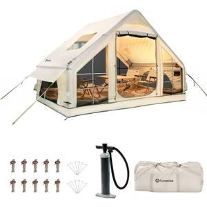 Inflatable Tent with Skylight, Quick Setup Blow Up Tents with Pump, Hot Tent with Stove Jack, 4 Seasons Waterproof Oxford Inflatable Camping House for Adult 4-6 Person, 118x83x78"