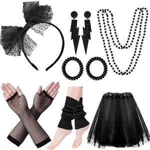 80s Costumes for Women, 80s Accessories Set with Fishnet Gloves Leg Warmers, Tutu Skirts for 1980s Theme Party Outfits