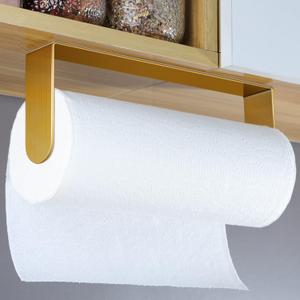 YIGII Adhesive Paper Towel Holder Under Cabinet - Single Hand Operable Paper Towel Rack Stick on Counter for Kitchen, SUS-304 Stainless Steel (Brushed Gold) (11.2 Inch)