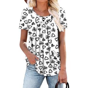 Angerella Women Tunic Tops Dressy Casual Summer Short Sleeve Shirts Floral Loose Fit Pleated Boho Top S-3XL