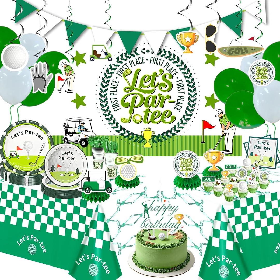 Golf Birthday Party Decorations Supplies with Tableware, Serves 24