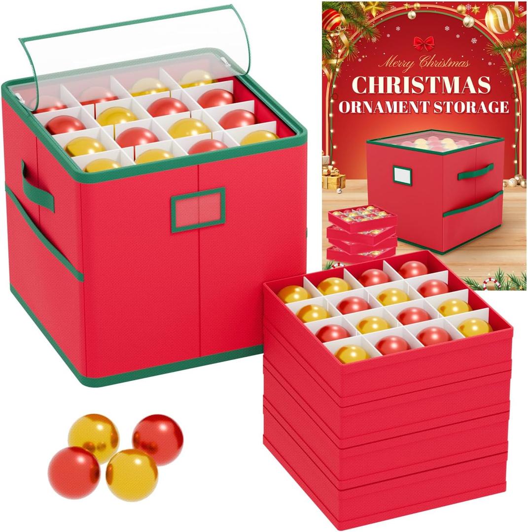 Christmas Ornament Storage Box with Dividers Fits 64 Holiday Ornaments 3 Inches Top Clear Christmas Storage Container with 4 Separate Trays Dual Zippers Red Holiday Ornament Storage Box Bin Christmas Ornament Storage Box with Dividers Fits 64 Holiday Ornaments 3 Inches Top Clear Christmas Storage Container with 4 Separate Trays Dual Zippers Red Holiday Ornament Storage Box Bin