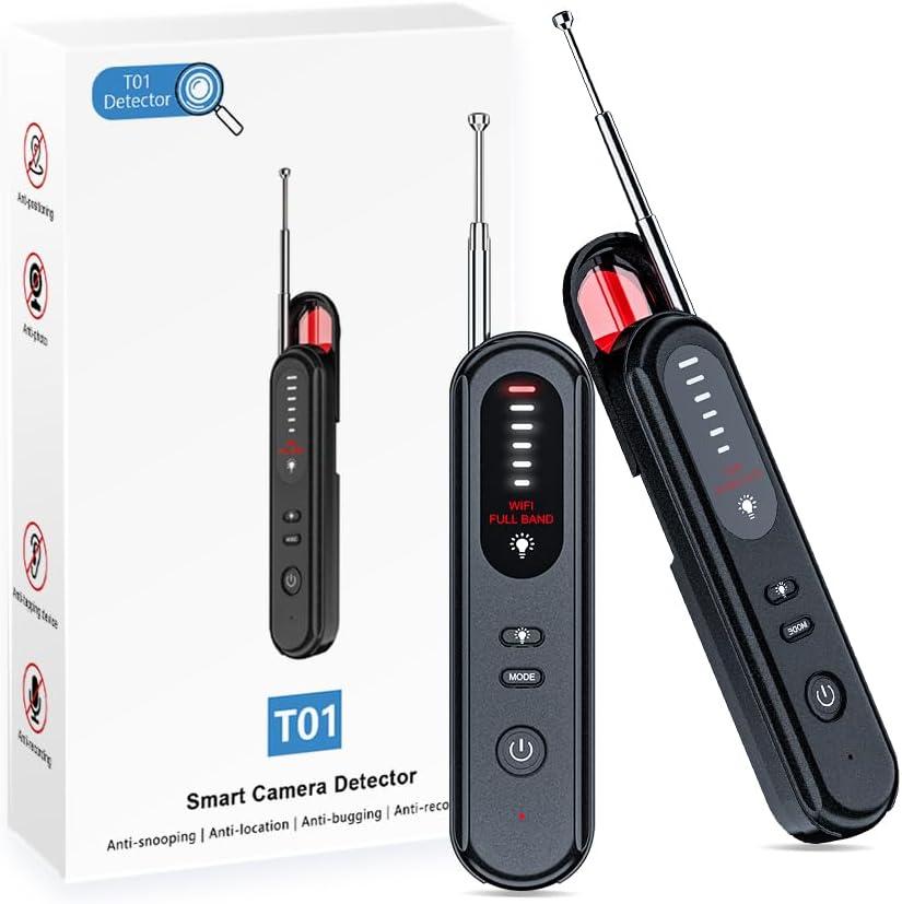 Anti-Spy Hidden Camera Detector 6-in-1, GPS Tracker & Bug Detector, RF Signal Scanner, Rechargeable Privacy Protector for Travel, Hotel, Home, Office & Car (Black)