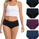 Women's Cotton Underwear Mid Waisted Brief Style Underpant (4 Pack) (L)