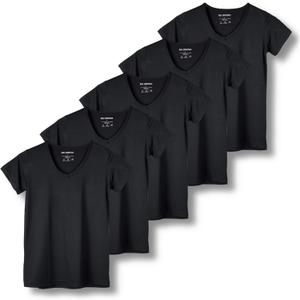 Real Essentials 5 Pack: Women's Short Sleeve V-Neck Activewear T-Shirt Dry-Fit Wicking Yoga Top, (Medium, Set 5)