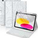 Hamile Keyboard Case for iPad 11th 10th Generation - 7 Colors Backlit Wireless Detachable Folio Keyboard Cover with Pencil Holder for iPad 11-inch A16 2025 10th Gen 10.9 Inch 2022 (Gray)