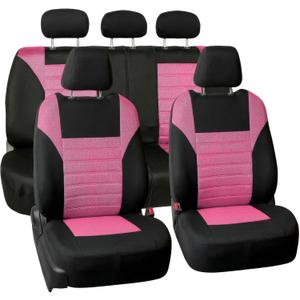 FH Group Automotive Car Seat Covers Full Set Premium 3D Air Mesh Front Seat Covers, Airbag Compatible & Split Bench Cover Universal Fit Interior Accessories for Cars Trucks and SUVs - Pink