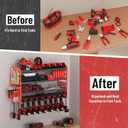 Large Power Tool Organizer Wall Mount with Charging Station, 4 Layer Heavy Duty Metal Cordless Tool Organizer, Tool Storage Rack with 8 Cordless Drill Holder Screwdriver Hammer(Red)