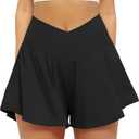 FireSwan Crossover Athletic Shorts for Women 2 in 1 Flowy Running Shorts with Pockets Spandex Butterfly Workout Tennis Skorts (Medium, Black)