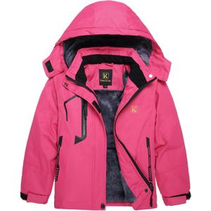Keevoom Girl's Waterproof Ski Jacket Fleece Snow Coat Windproof Warm Winter Snowboarding Jacket with Removable Hood (10-12)