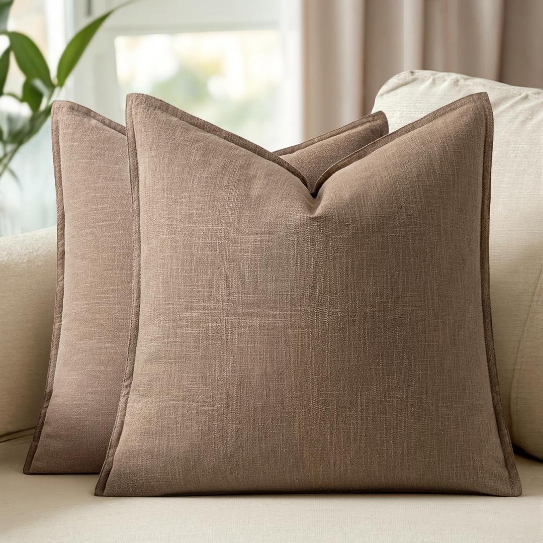 20x20 Inch Set of 2 Decorative Linen Solid Throw Pillow Covers Boho Accent Farmhouse Couch Pillowcases Modern Netural Home Decor for Couch Sofa Living Room Bed,Light Brown