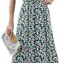 ANRILITA Maxi Dress for Women Wrap V Neck Short Sleeve Empire Pleated Waist Summer Casual Elegant Long Dresses with Pockets, M