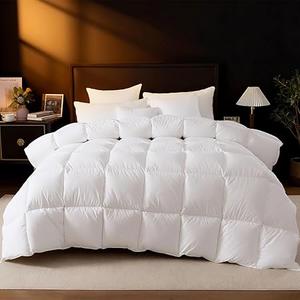DROVAN Goose Feather Down Fiber Comforter Twin Size - 100% Cotton Duvet Insert with 8 Corner Loops - Luxurious All-Season Hotel Collection, 68x90 Inch