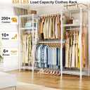 Ulif E7 Heavy Duty Garment Rack, Clothes Organizer and Storage Rack with Expandable Hangers, Metal Clothing Rack with 6 Wire Shelves, (52.3"-72") W x 14.5" D x 71.2" H, Load 838 LBS, White