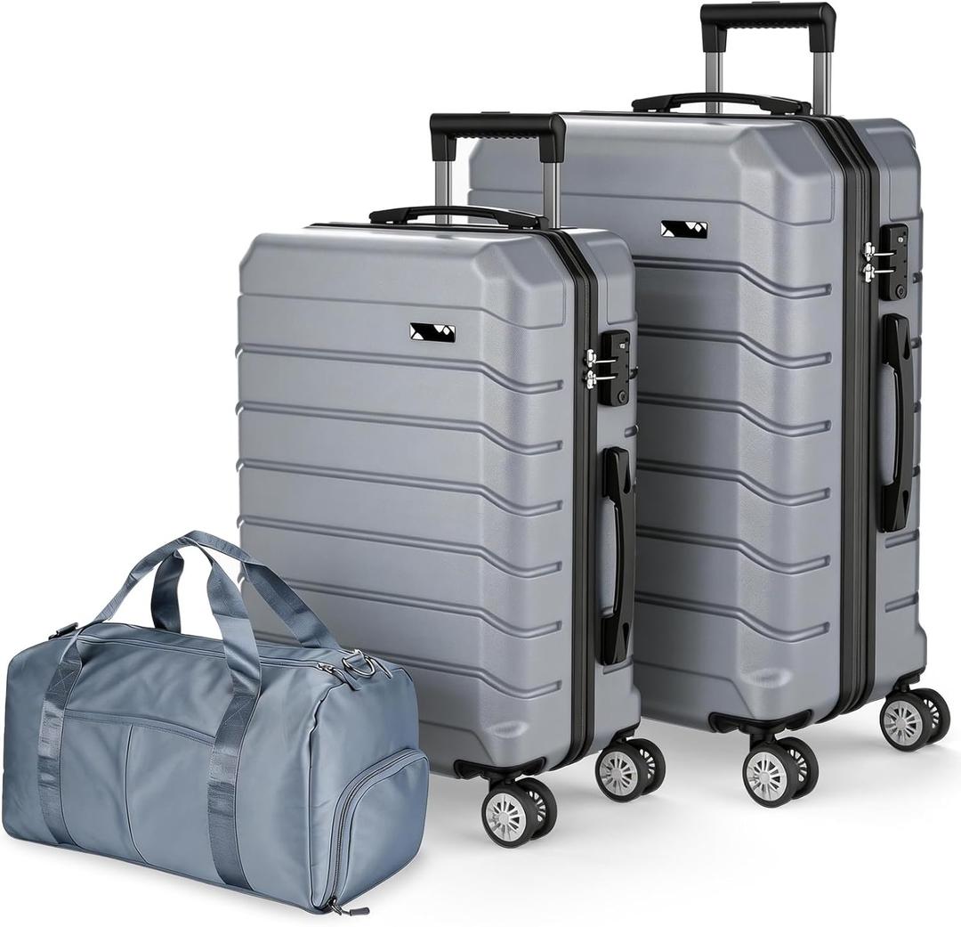 Luggage Sets 3 Piece, Hardside Carry On Suitcase with Spinner Wheels, Lightweight Durable Luggage for Travel | TSA Lock, Expandable Suitcase Set for Men and Women 20/26in (Grey)
