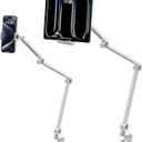 LULULOOK iPad Stand, Aluminum Alloy Mount - Adjustable for Desk, Compatible with iPad Pro 12.9, Mini, Galaxy Tabs, iPhone 16 Pro Max, Kindle, Tablet 4.7"-13" (2 Clips) (White)