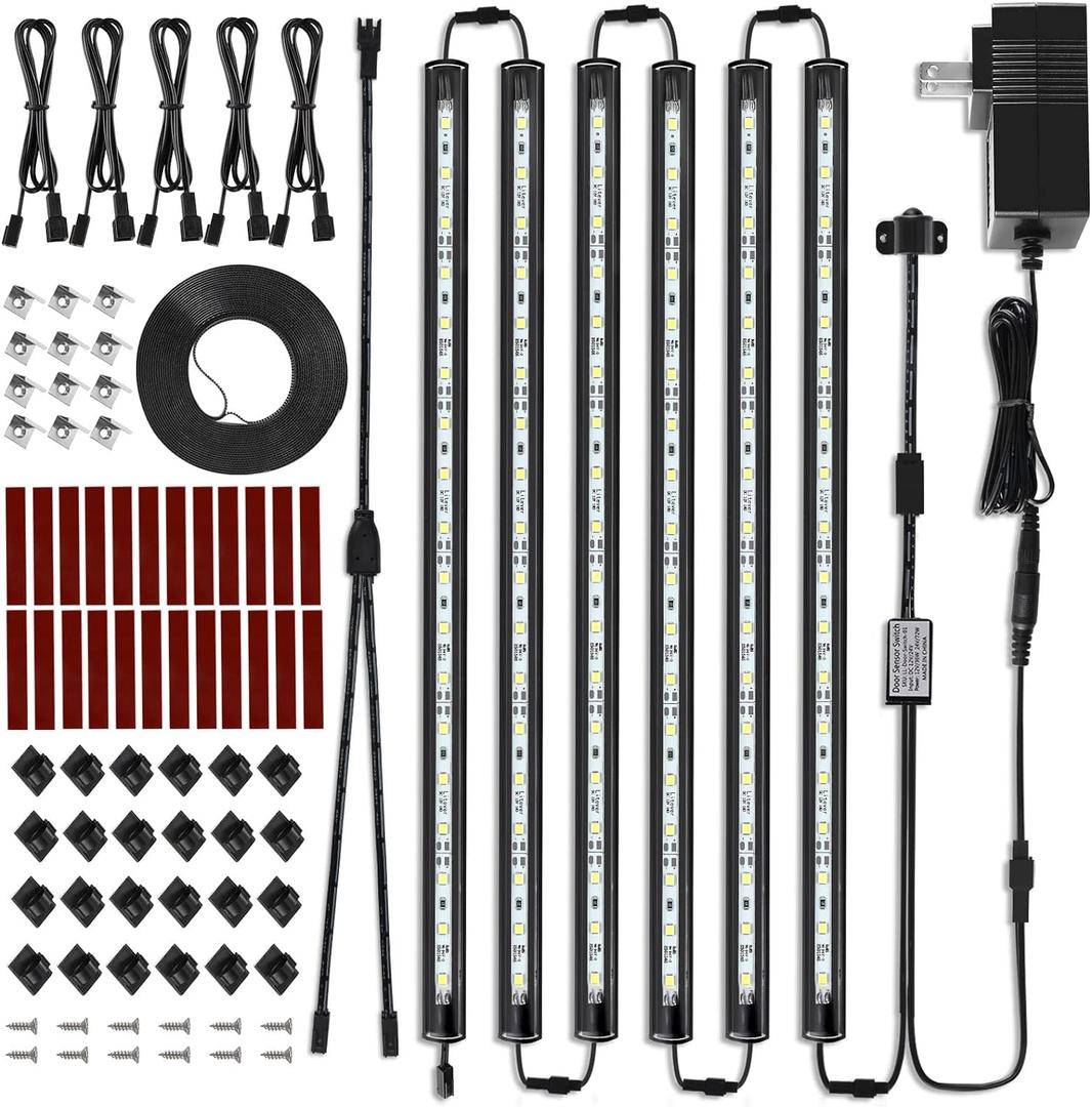 Litever LED Safe Light Kit. Human Motion Sensor Activated. 6 Slim LED Light Bars. Linkable Extendable Plug-in for Safe, Locker, Closet, Showcase, in-Cabinet Under Counter Pantry. Daylight 5000K