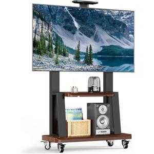 Mobile TV Stand Rolling TV Cart with Wheels for 32-75 Inch Flat/Curved Led/LCD/OLED Portable Floor TV Stand with Shelf, Height Adjustable Heavy-Duty Holds up to 180lbs,Max VESA 600 * 400mm (Black)