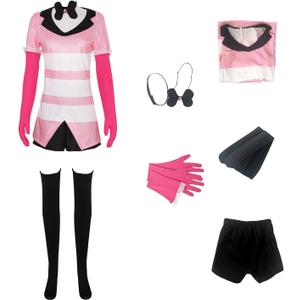Angel Dust Costume Hotel Angel Dust Red Sweatshirt Shorts Stockings Outfits Halloween Suit for Women (Pink, L)