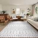 Lahome Moroccan 9x12 Washable Area Rug - Non-Slip Washable Ultra-Thin Soft Large Rug for Living Room, Modern Geometric Print Stain Resistant Carpet for Bedroom Dining Room, White