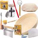 Sourdough Bread Baking Supplies Starter Kit, Banneton Proofing Basket 9'' Round, Sourdough Starter Jar, Scraper, Scoring Lame, Brush, Short Danish Whisk, Gift Set (Round 9" + Sourdough Jar)