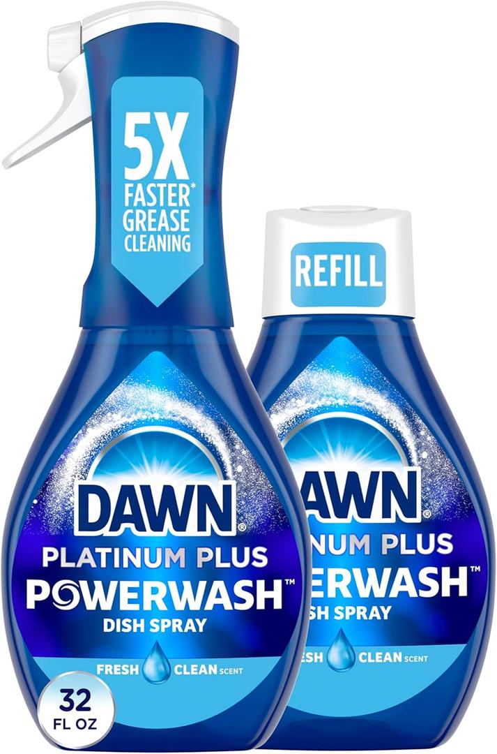 Dawn Powerwash Spray, Dish Soap, Dishwashing Liquid, Cleaning Supplies, Fresh, 1 Starter Kit + 1 Refill, 32 Fl Oz (32 Fl Oz (Pack of 1))