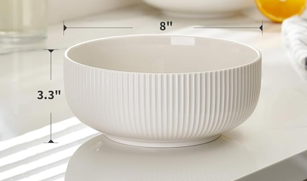 Mfacoy 1 Pack Salad Bowl, 8 inch 60 oz Large Serving Bowl Set, Deep Bowl for Kitchen, White Ceramic Bowl Set for Soup, Cereal, Ramen, Pasta, Salad, Dishwasher & Microwave Safe, Easy Clean