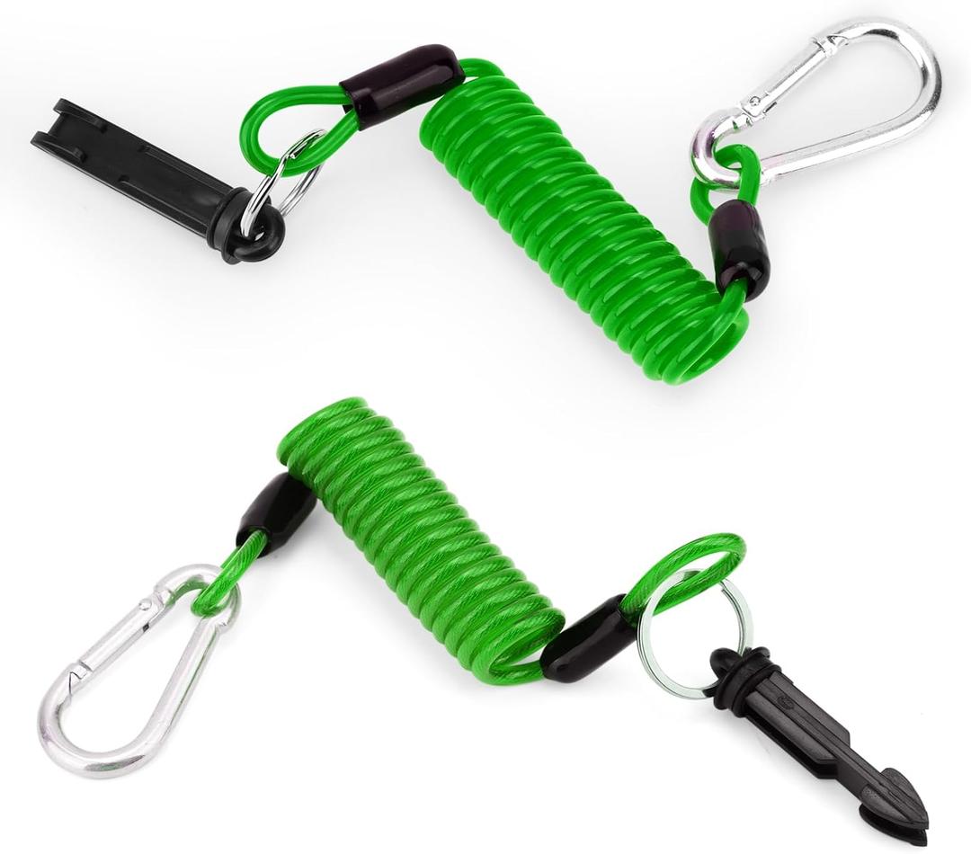 2pcs Trailer Brake Away Cables, 4ft High Rebound Spring Coiled Breakaway Cables with Latch Safety Emergency Breakaway Switch Towing Wire for RV Trailer Camper (Green)