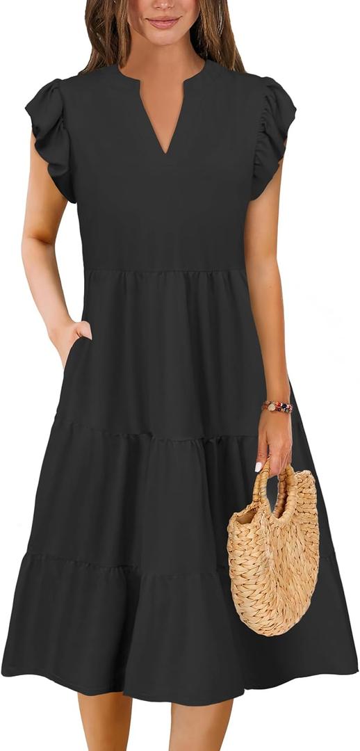 Summer Dresses for Women 2026 Elegant Classy Casual Plus Size Spring Midi Fashion Dress S-XXL (Black)