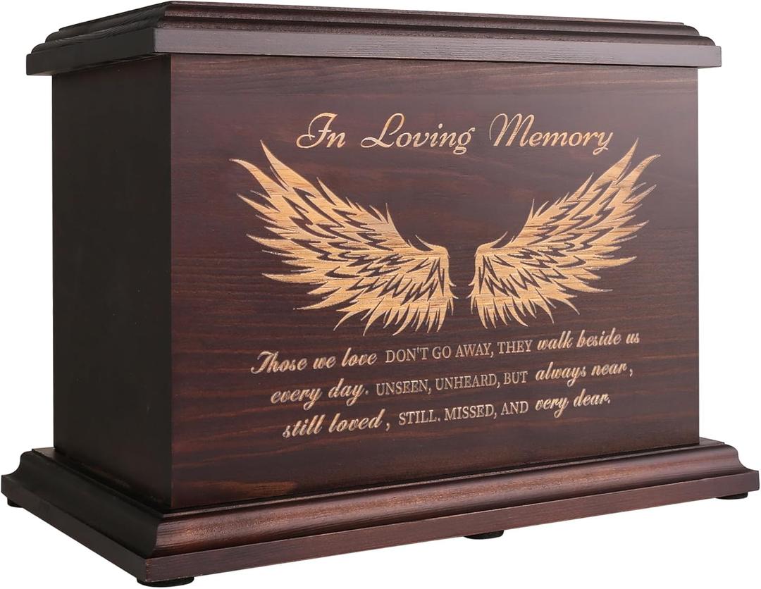 Cremation Memorial Urns for Human Ashes Adult Male Female, Wooden Urns Box and Casket for Ashes Men Women Child, Large Burial Funeral Urns for Ashes, Holds Up to 270 LBS