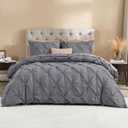 Litanika Dark Grey California King Pinch Pleat Duvet Cover, 3 Pieces Pintuck Cover Soft Polyester Bedding Set with Zipper Closure & Corner Ties(1 Duvet Cover, 2 Pillowcases)