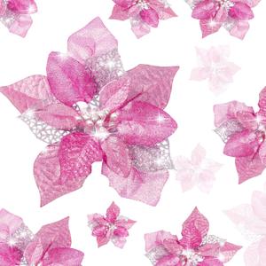 WILLBOND 36 Pieces Christmas Poinsettia Glitter Faux Flowers Christmas Artificial Flowers Tree Ornaments Topper Xmas Decorations(Pink)