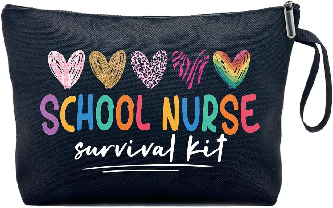 Nurse Survival Kit Funny Canvas Zipper Makeup Bag, Travel Accessories Storage Toiletries Bag, Appreciation Gifts for Nurse Week Practitioner Nurse, Nurses Day Gifts, Nurse Graduation Gifts
