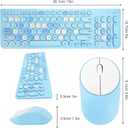 Wireless Keyboard and Mouse Combo, Retro Typewriter Keyboard with Round Keycaps, 2.4GHz USB Cute Wireless Keyboard Mouse for Computer, Desktop, Laptop (Blue Colorful)