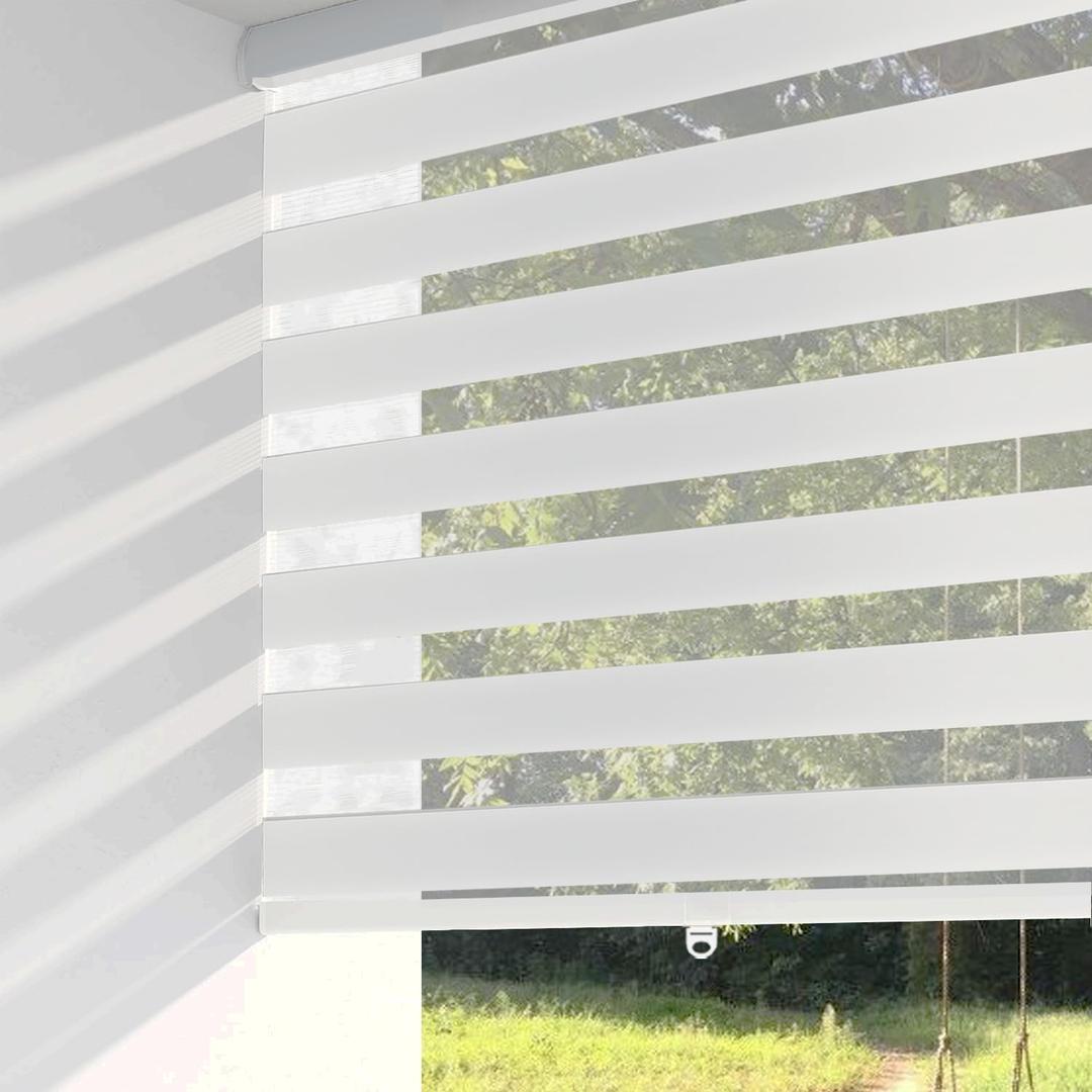 ShadesU Cordless Zebra Blinds for Indoor Windows  Light Filtering Dual-Layer Window Shades for Privacy - Easy to Install (White Color) (Height from 20" to 72") (Width 48") (48"W x 72"H, 01- White ( Cordless ))