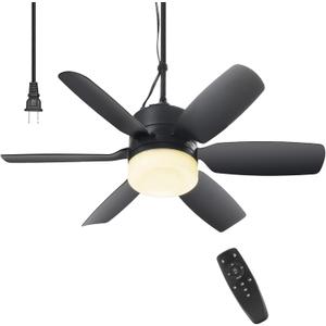 Fanspex 20.5'' Plug in Ceiling Fan with Light for Gazebo Patio Canopy Tent Porch RV, 5 Fan Speeds with Adjust Lighting & Remote Control (Black)