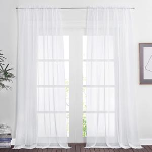 NICETOWN White Sheer Curtains & Drapes 108 inch Long, Rod Pocket Soft Voile Sheer Airy & Elgant Light Filtering Panels for Living Room/Bedroom, 2 Pieces, W60 x L108