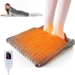 Electric Foot Warmer for Feet: Double Sided Foot Heated Pad with Six Adjustable Four Timed Options Machine Washable Easy to Fold, Feet Warmer for Bed Desk Office Birthday/Christmas Gift (Dark Grey)