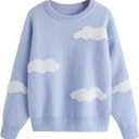 SHENHE Girl's Casual Cloud Print Crewneck Long Sleeve Pullover Sweater Jumper Tops, 11-12Y