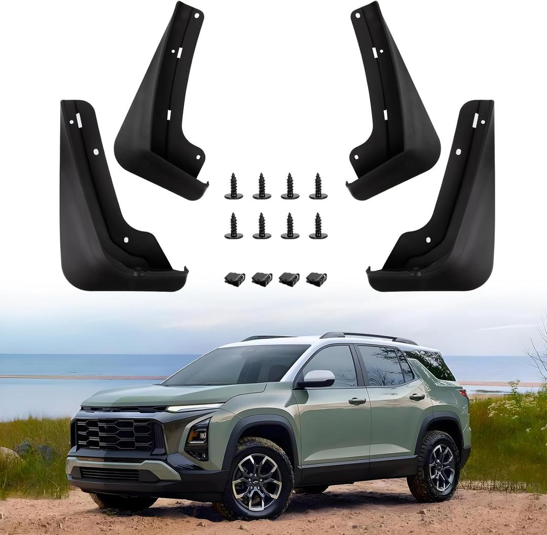 PSLER Fit for Equinox ACTIV/LT/RS 2024 2025 Mud Flaps Set of 4PCS Mud Guard Kit Splash Guards Mudguards Mudflaps with Hardware Kits Front and Rear for Equinox AccessoriesNot for EV Model