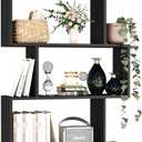 Yusong Bookshelf 5-Tier, Geometric Bookcase S Shaped Book Shelves for Bedroom, Modern Wood Decorative Display Shelf Book Case for Home Office, Black, 27.8"W x 9.5"D x 61.8"H