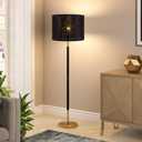 Wellmet Blackgold Drum Lampshades, Easy Assembly Required Replacement Lamp Shades, Fabric Lampshades for Table Lamps Floor Lamps, Metal Spider Fitter, 14"x14"x11"
