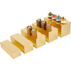 Acrylic Food Display Risers, Gold Risers Boxes 5Pcs Rectangular Display Stand Shelf Buffet Risers for Catering Dessert Buffet Table, Parties, Weddings, Collectibles Shoes Display(5pc)