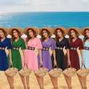 TDiooCor 2026 Casual Short Summer Bohemian Dresses for Women Casual Flowy Puff Sleeve Knee Length Midi Sun Dress (Green, XXL)