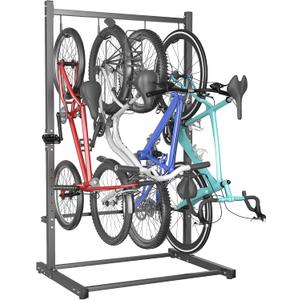 TORACK Garage Freestanding Hanging Bike Stand for Garage, Heavy Duty 4 Bikes Vertical Bike Storage Stand Floor Bike Storage Rack