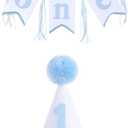 Boys 1st Birthday Hat and Highchair Banner - Blue and Grey Party Decoration (BAI LAN TAO CAN)